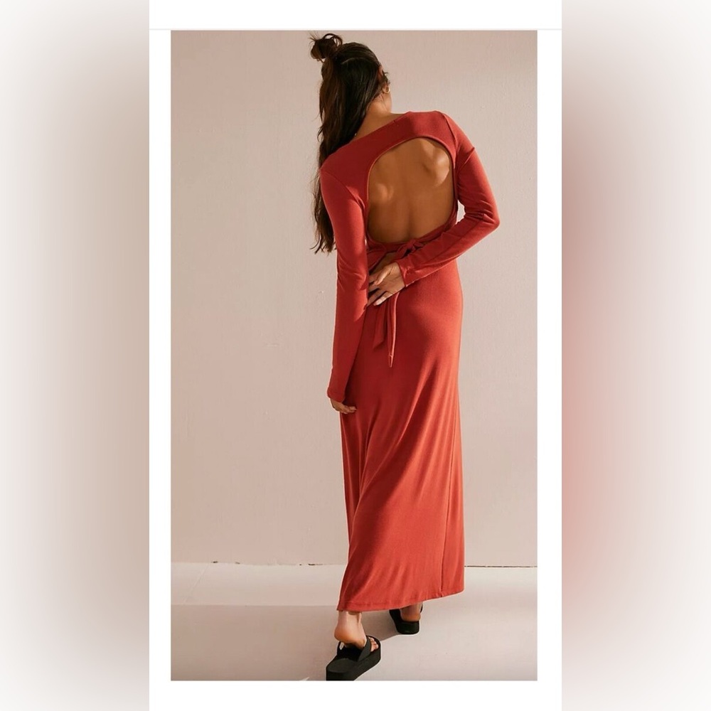 Free People Beach Aubre Open-Back Essential Maxi Dress in Chili Oil